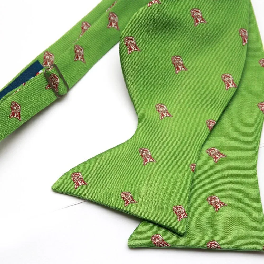 Men's Self-tied‎ Bow Tie 100%Silk Big Butterfly Green Embroidery S686